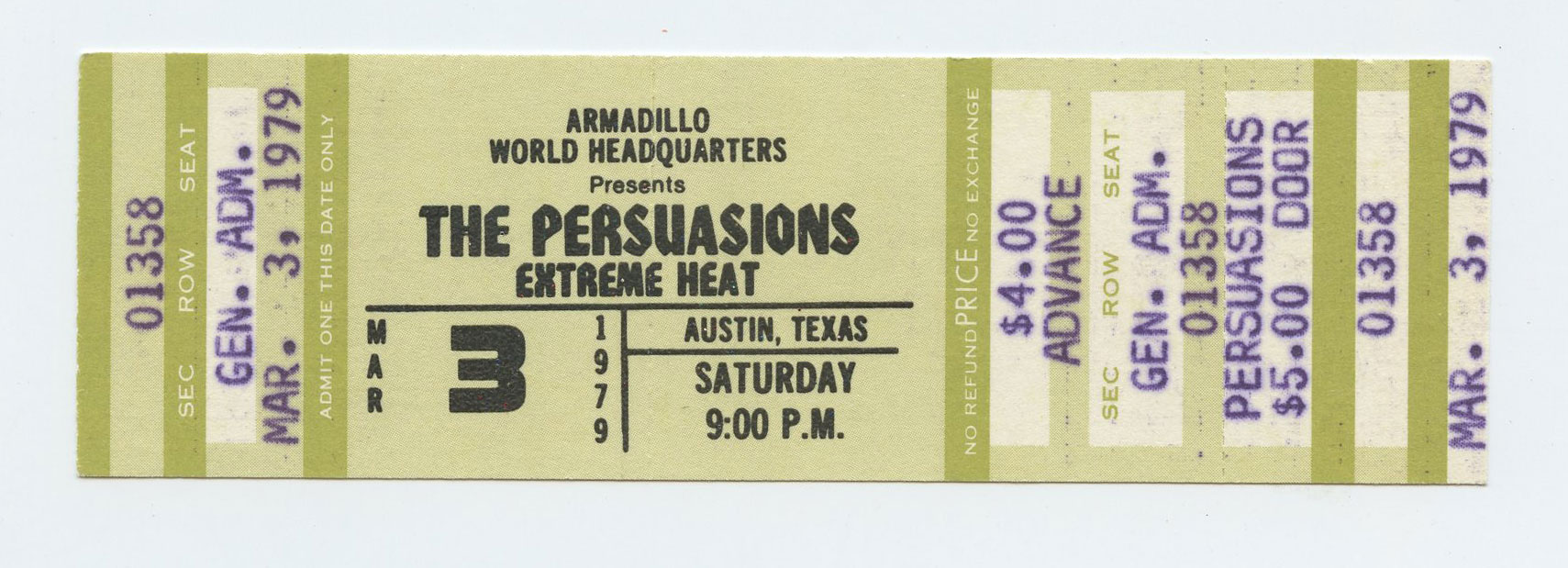 The Persuasions Ticket Vintage 1979 March 3 Austin TX 