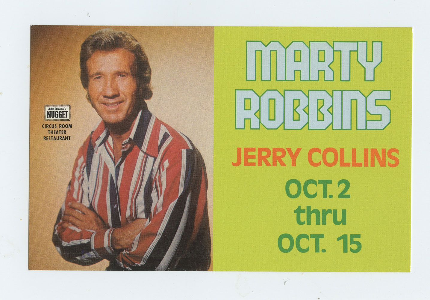 Marty Robbins Postcard Nugget Reno circa 1970s