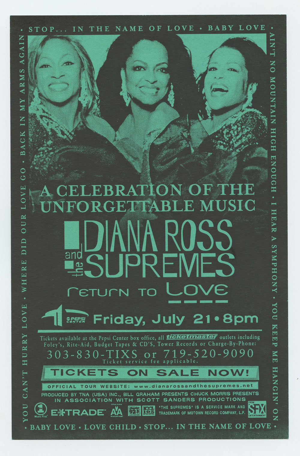 Diana Ross and the Supremes Handbill 2000 Jul 21 Denver Colorado