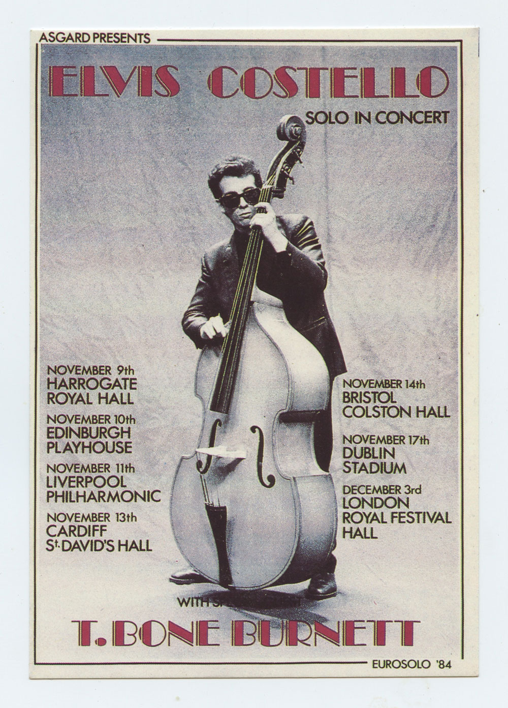 Elvis Costello Postcard 1984 Europe Tour EUROSOLO Promotion