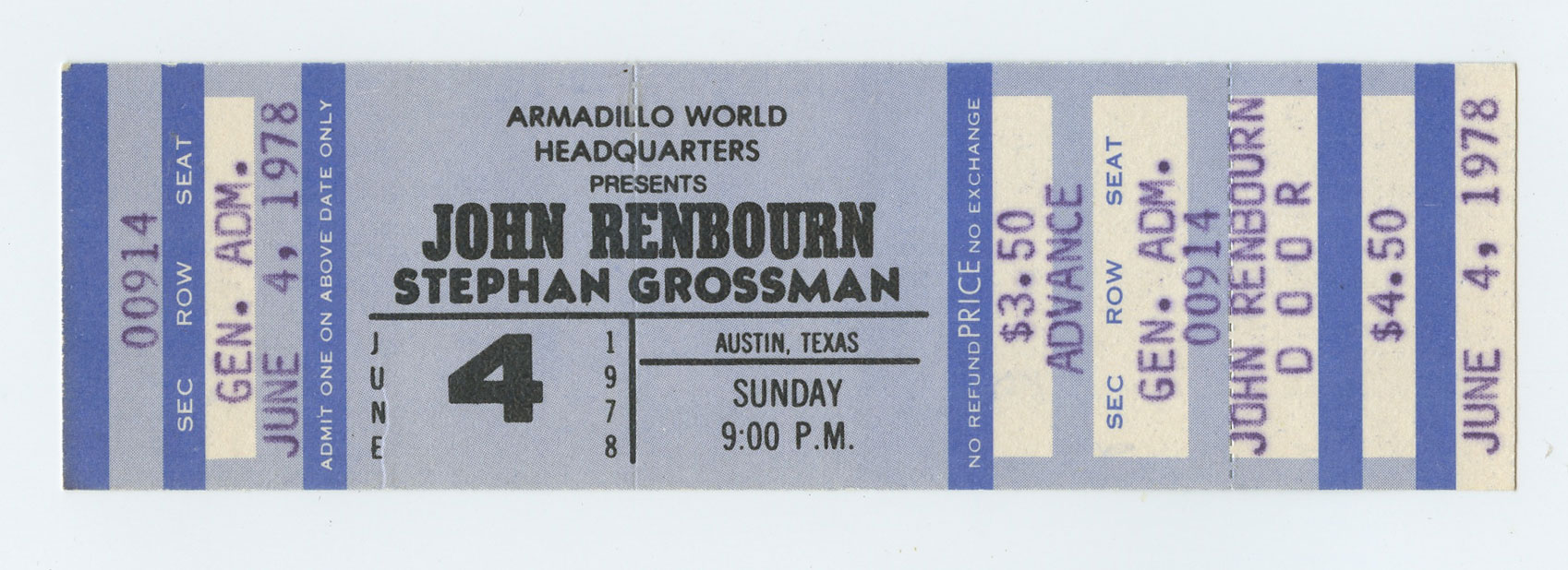 John Renbourn Ticket Vintage 1978 Jun 14 Austin TX 