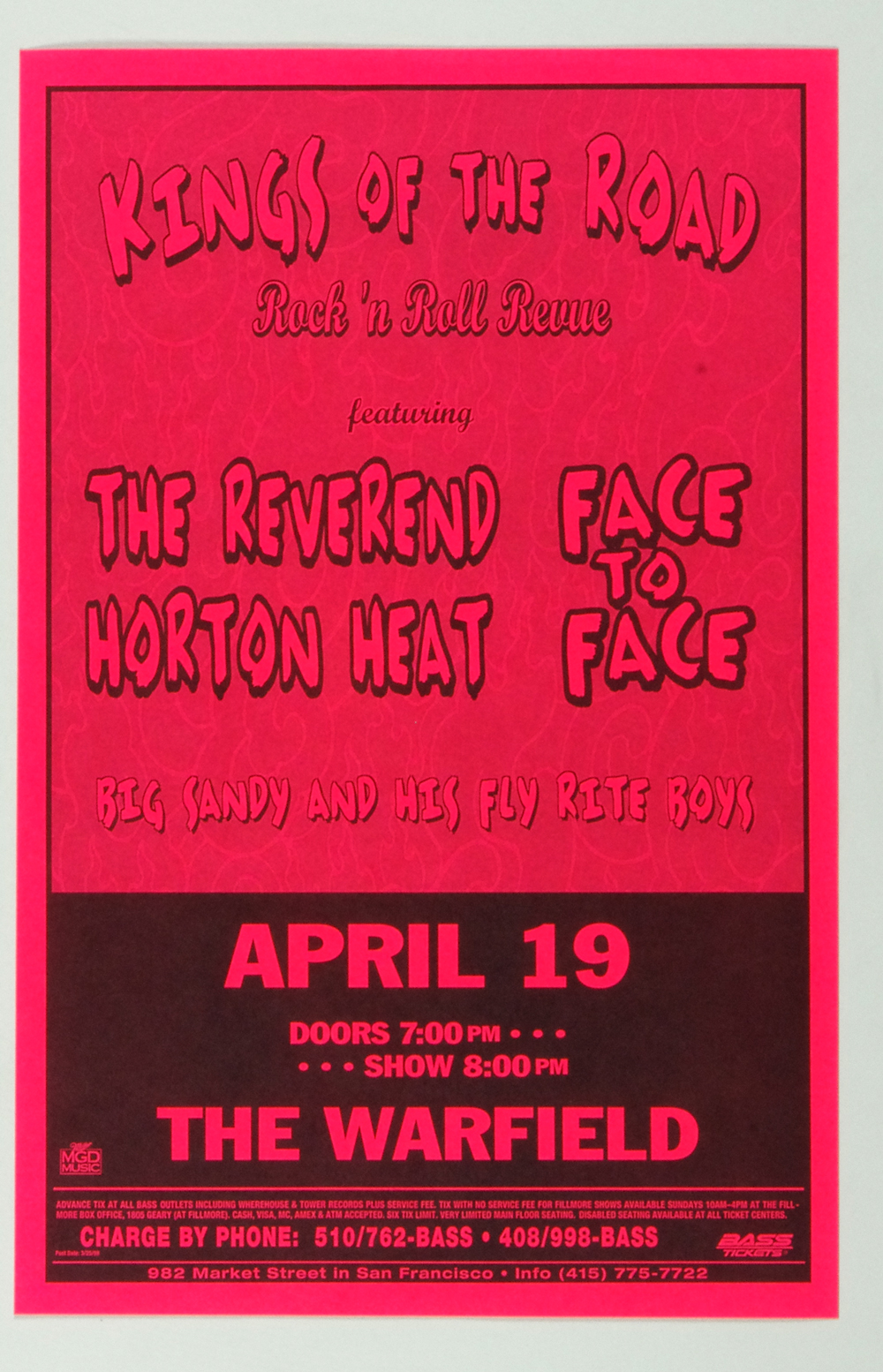 Reverend Horton Heat Poster 1998 Apr 19 The Warfield Theatre San Francisco