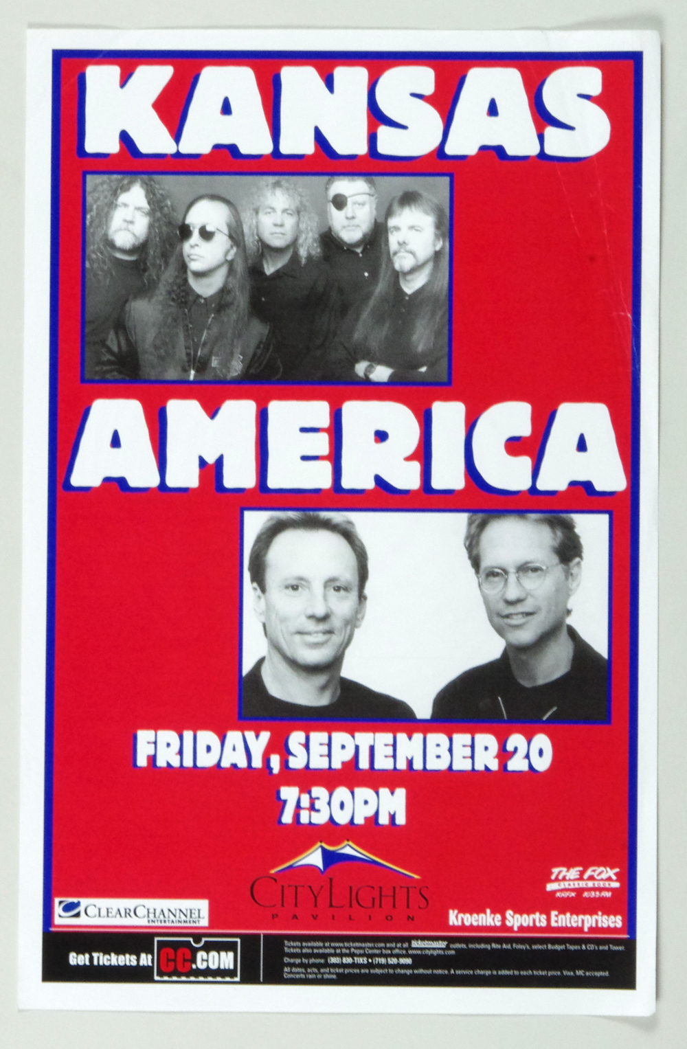 Kansas Poster w/ America 2002 Sep 20 City Lights Pavilion Denver 