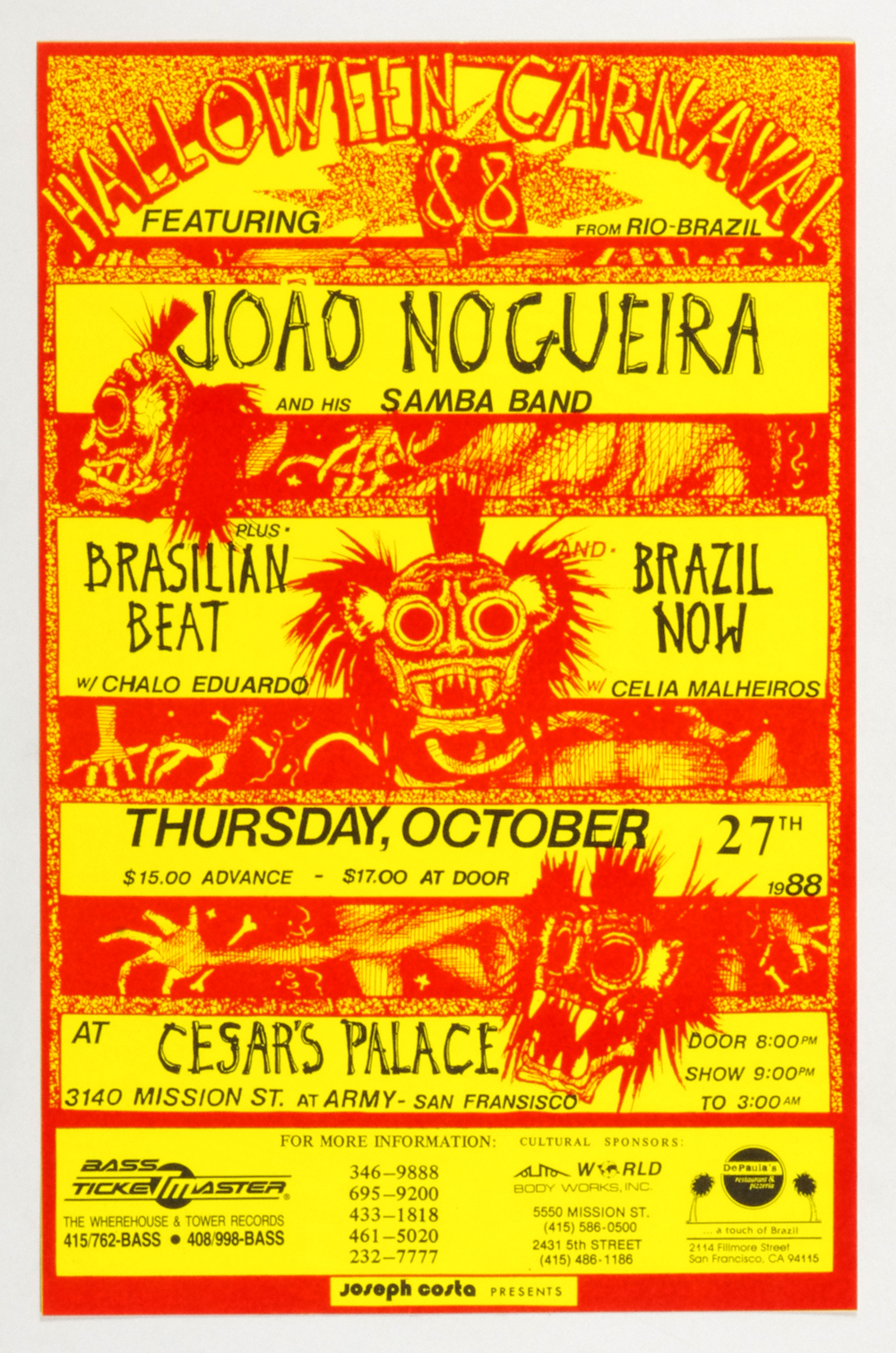 Joao Nogueira Poster 1988 Oct 27 Halloween Carnaval Brasilian Beat