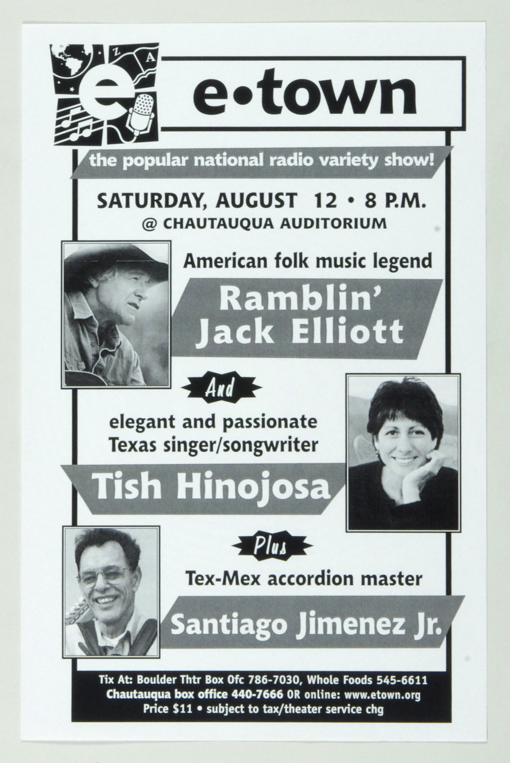 Ramblin' Jack Elliott Poster 2000 Aug 12 Chautauqua Auditorium Boulder