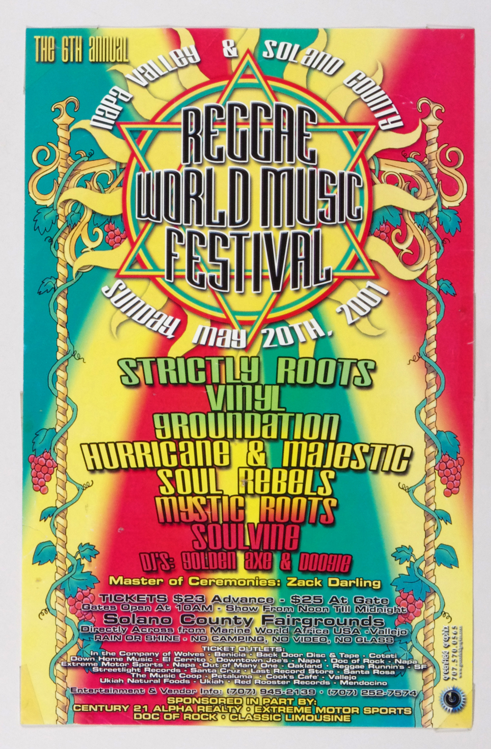 Reggae World Music Festival Poster 2001 May 20 Solano County Fairgrounds