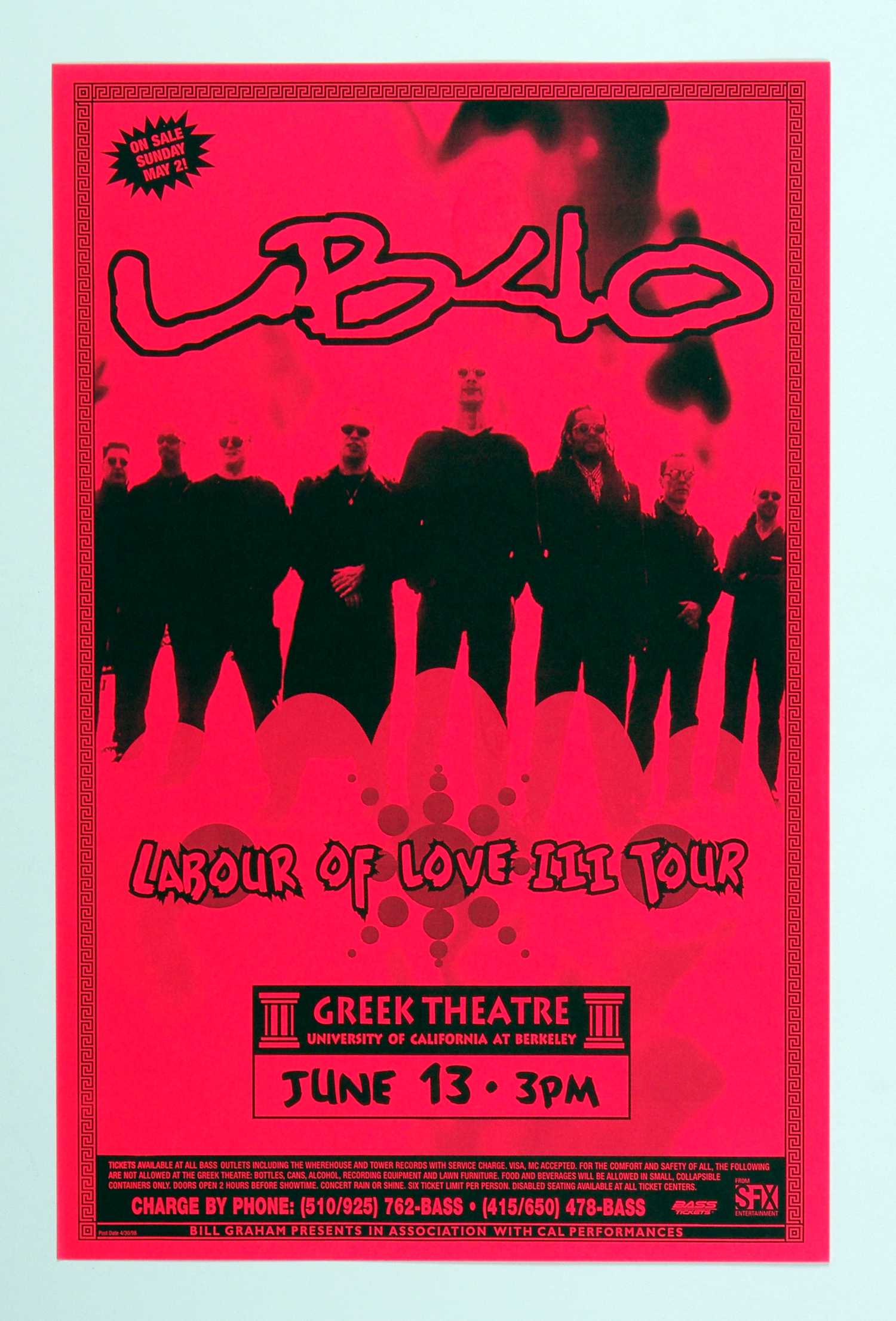 UB40 Poster 1998 June 13 Greek Theatre Berkeley Labour of Love III Tour