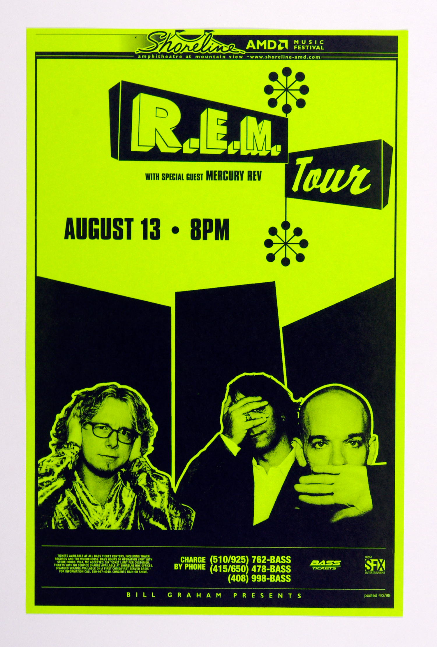 R.E.M. Poster 1999 Aug 13 Shoreline Amphitheatre  