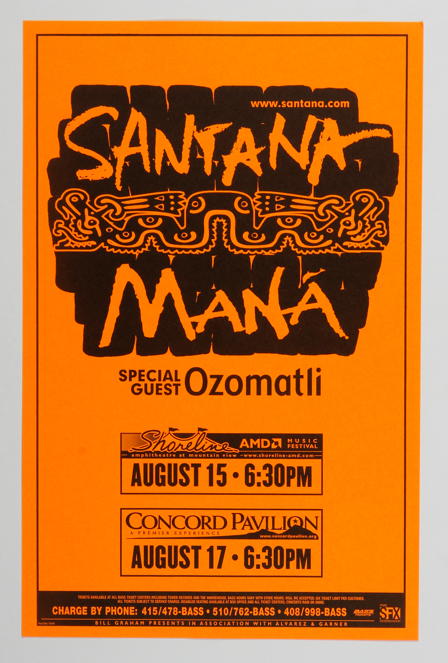 Santana w/ MANA Poster 1999 Aug 15 Shoreline Amphitheatre