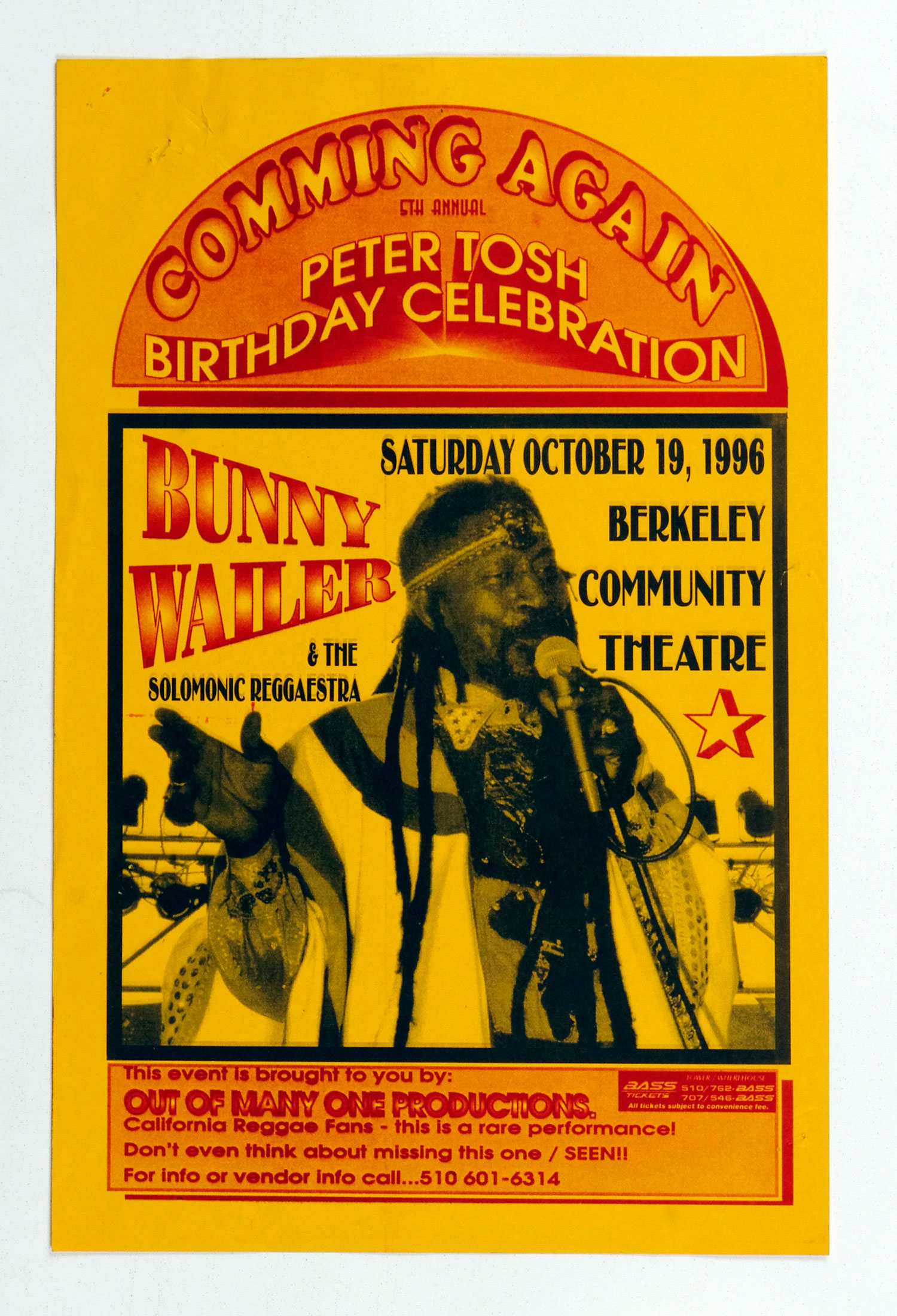 Peter Tosh Bithday Celebration Poster 1996 Oct 19 Berkeley Community