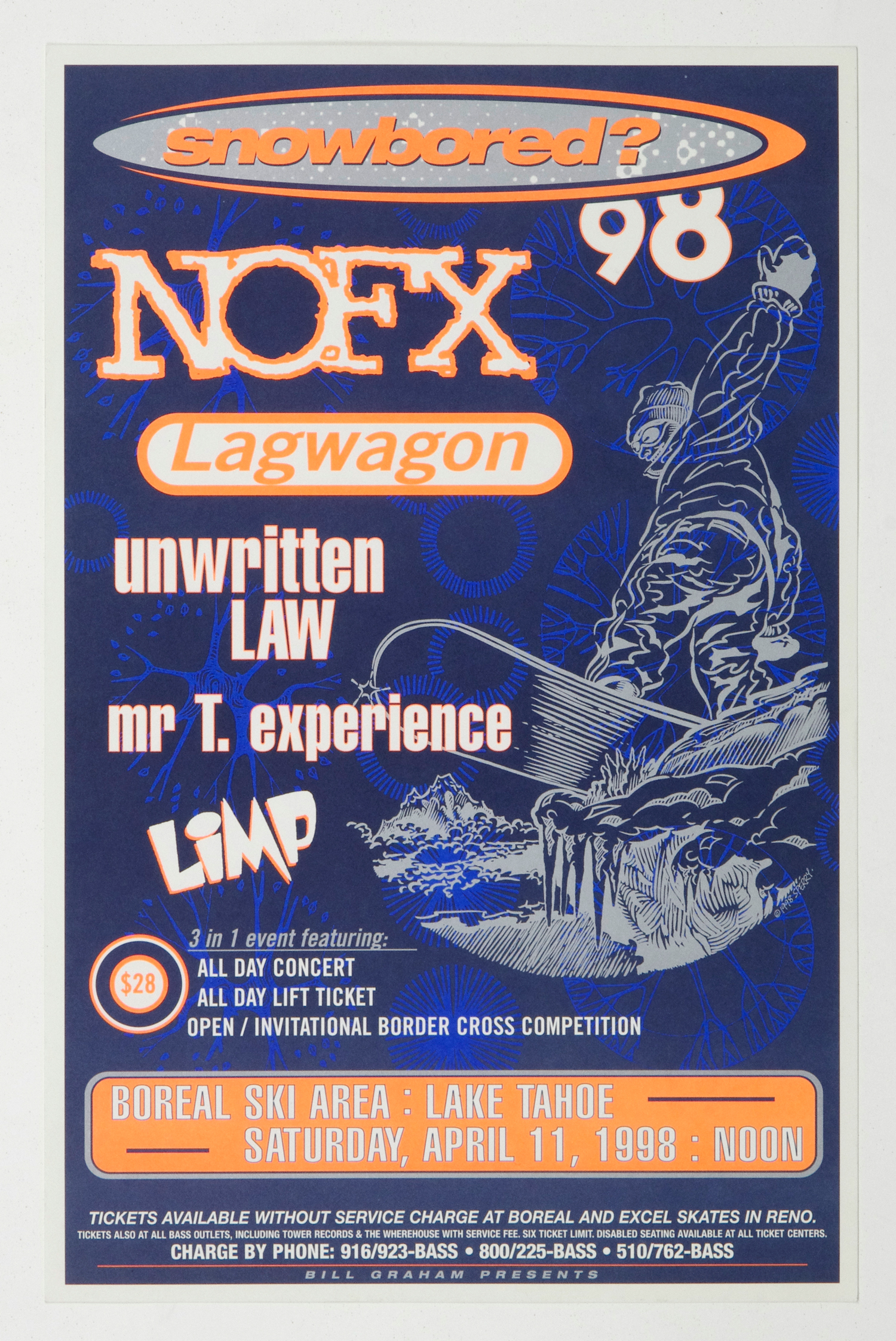 NOFX Poster w/ Lagwagon Unwritten Law 1998 Apr 11 Lake Tahoe