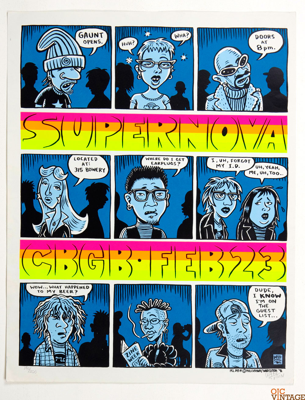 SUPERNOVA Poster 1996 Feb 23 CBGB New York Ward Sutton Signed Numberd