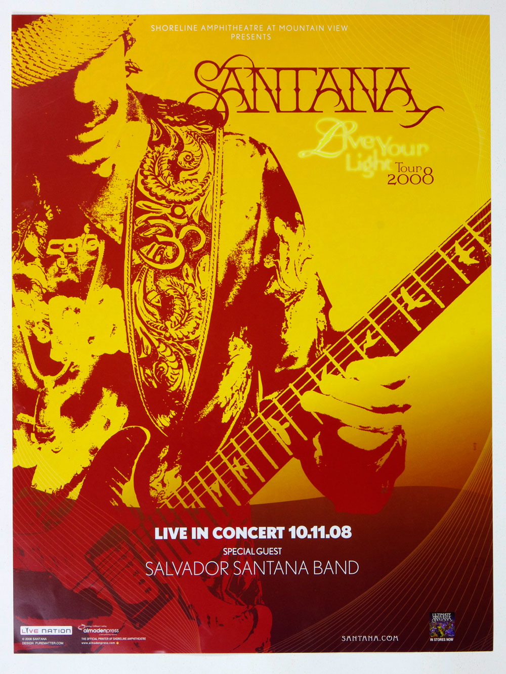 Santana Poster Live Your Light Tour 2008 Oct 11 Shoreline Amphitheatre