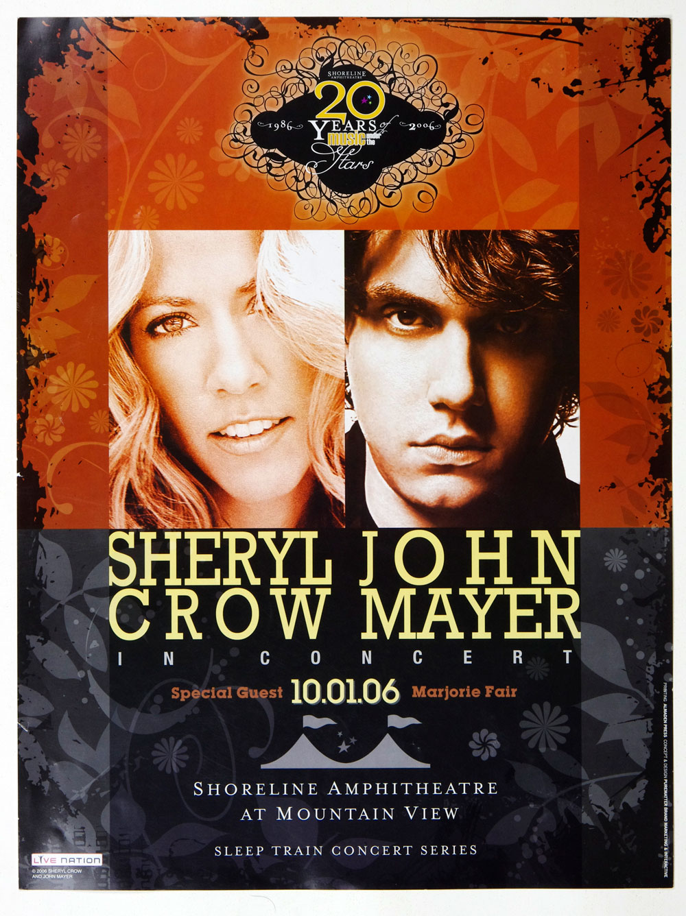 Sheryl Crow John Mayer Poster Oct Shoreline Amphitheatre X Vintage Collectibles