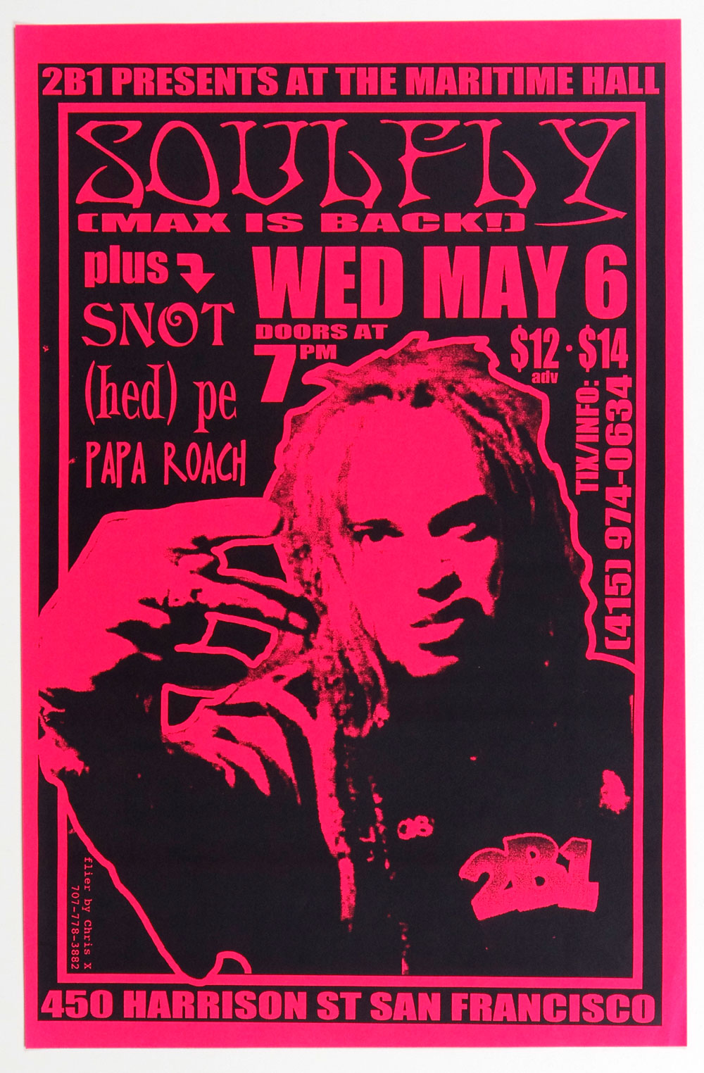 Soufly Poster w/ Max Cavalera 1998 May 6 Maritime Hall San Francisco