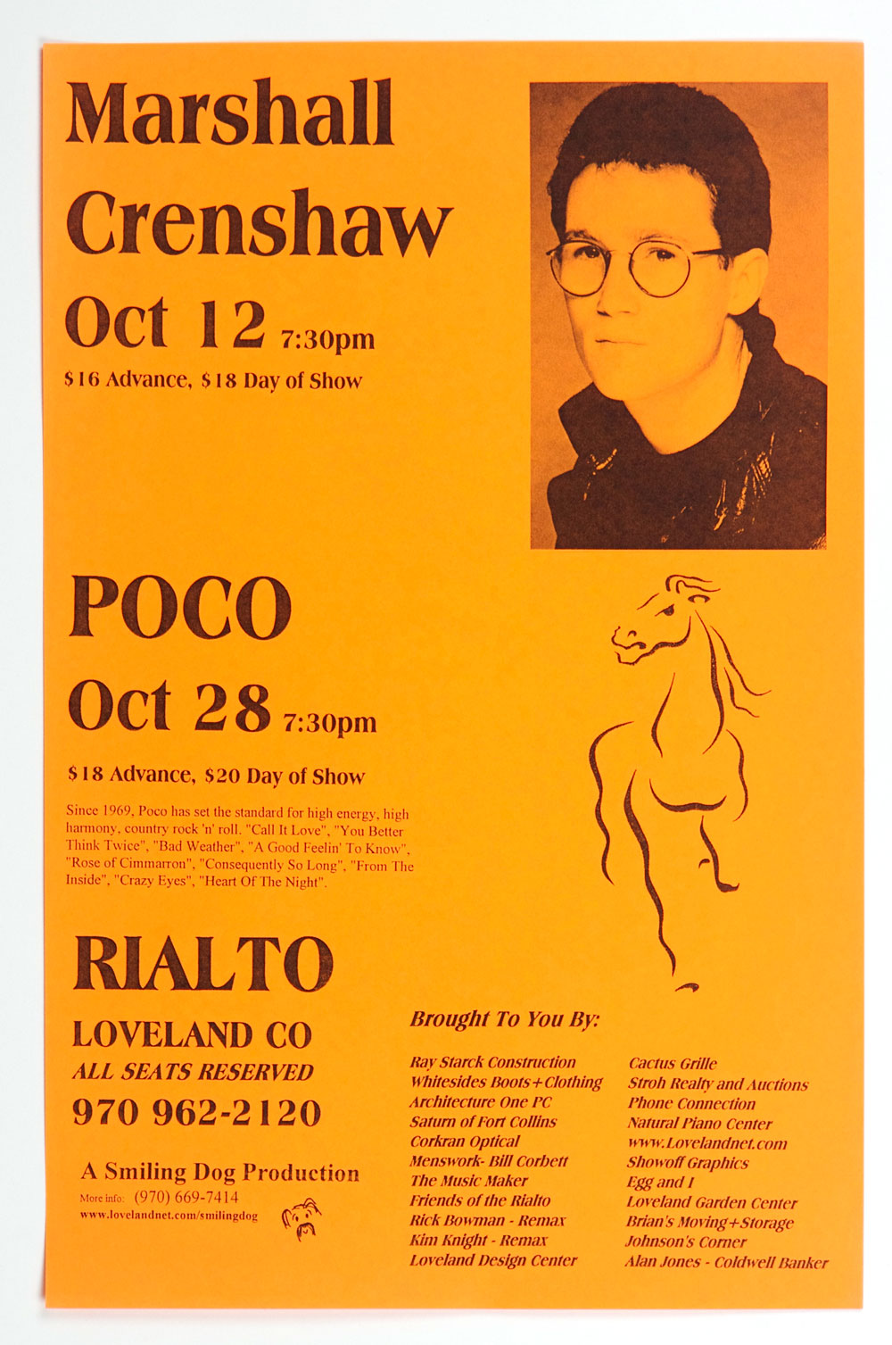 Marshall Crenshaw POCO Poster 2000 October Rialto Loverland  