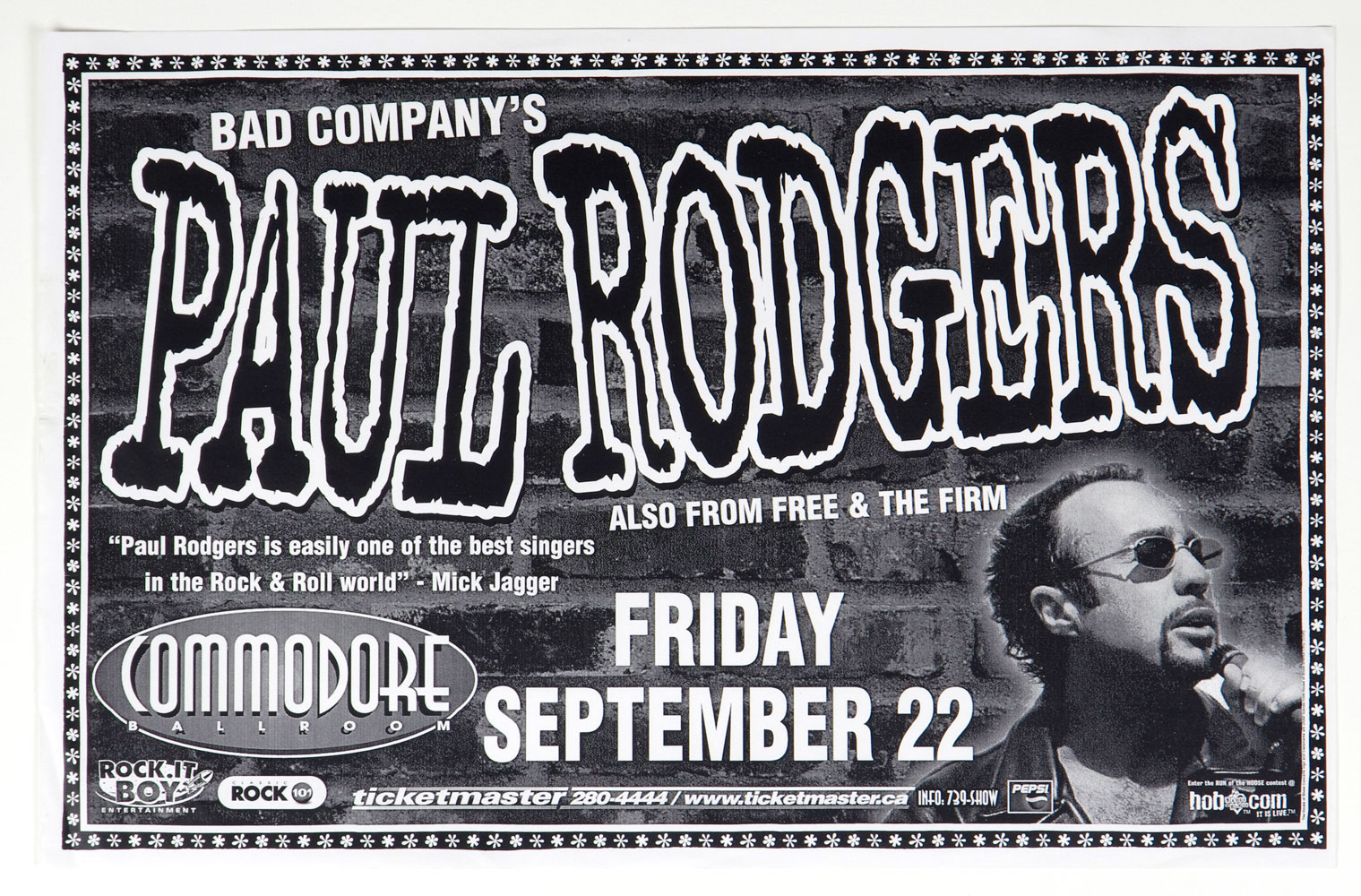 Paul Rodgers Poster 2004 Sep 22 Commodore Ballroom Vancouver 