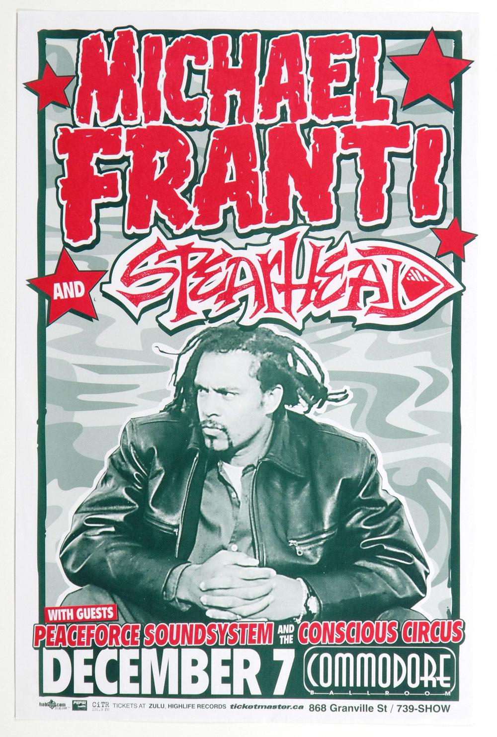 Michael Franti Poster 2001 Dec 7 Commodore Ballroom Vancouver