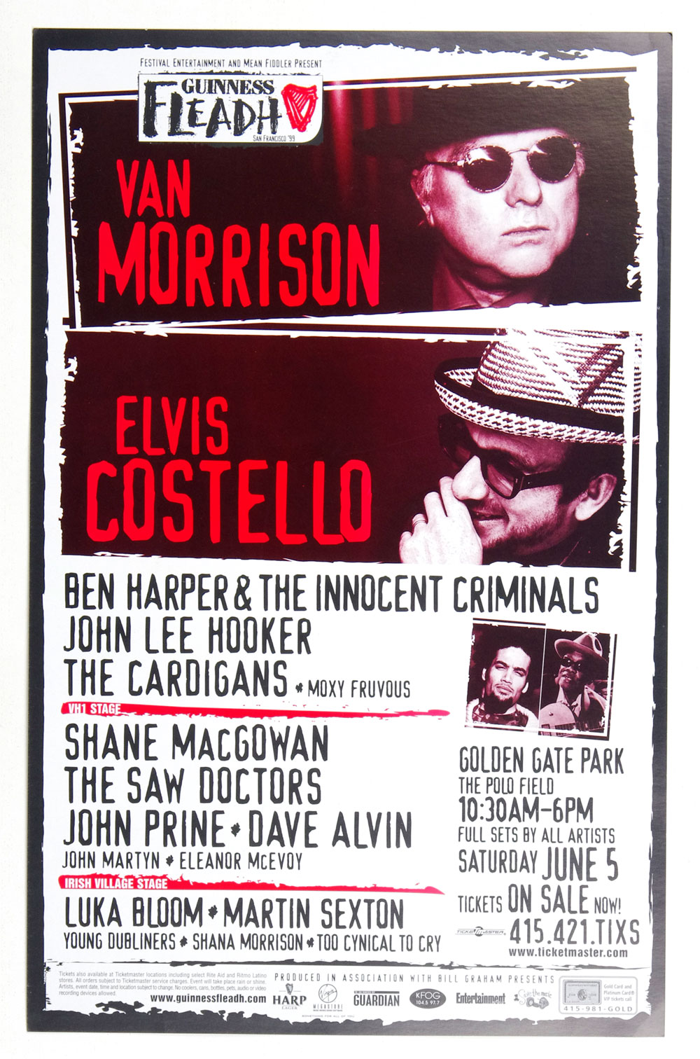 Van Morrison Elvis Costello Poster 1996 Jun 5 San Francisco