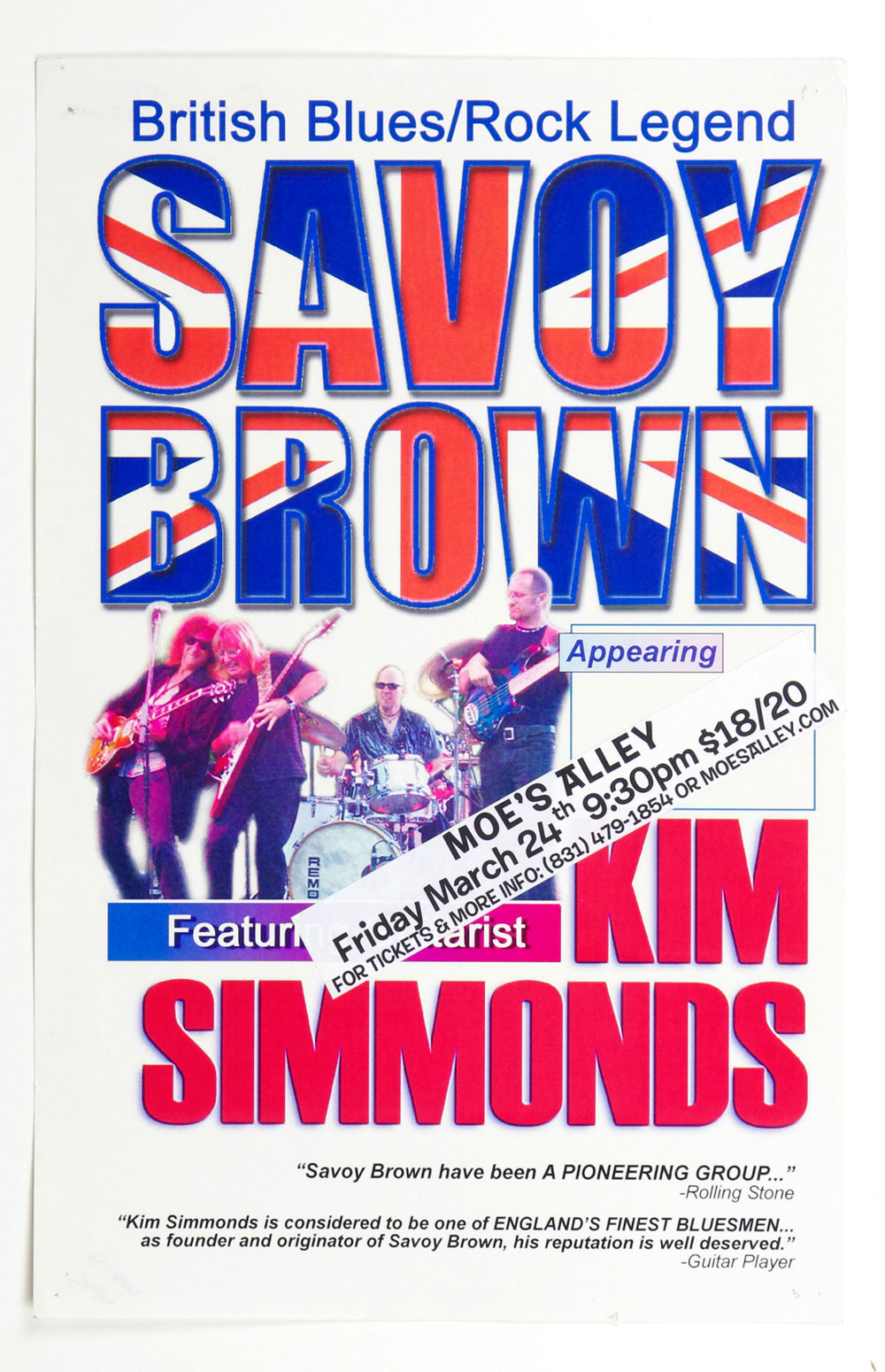 Savoy Brown Poster w/ Kim Simmons 2014 Mar 24 Moe's Alley Santa Cruz