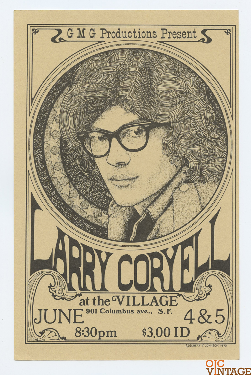 Larry Coryell Handbill 1973 the Village San Francisco Gilbert V. Johnson