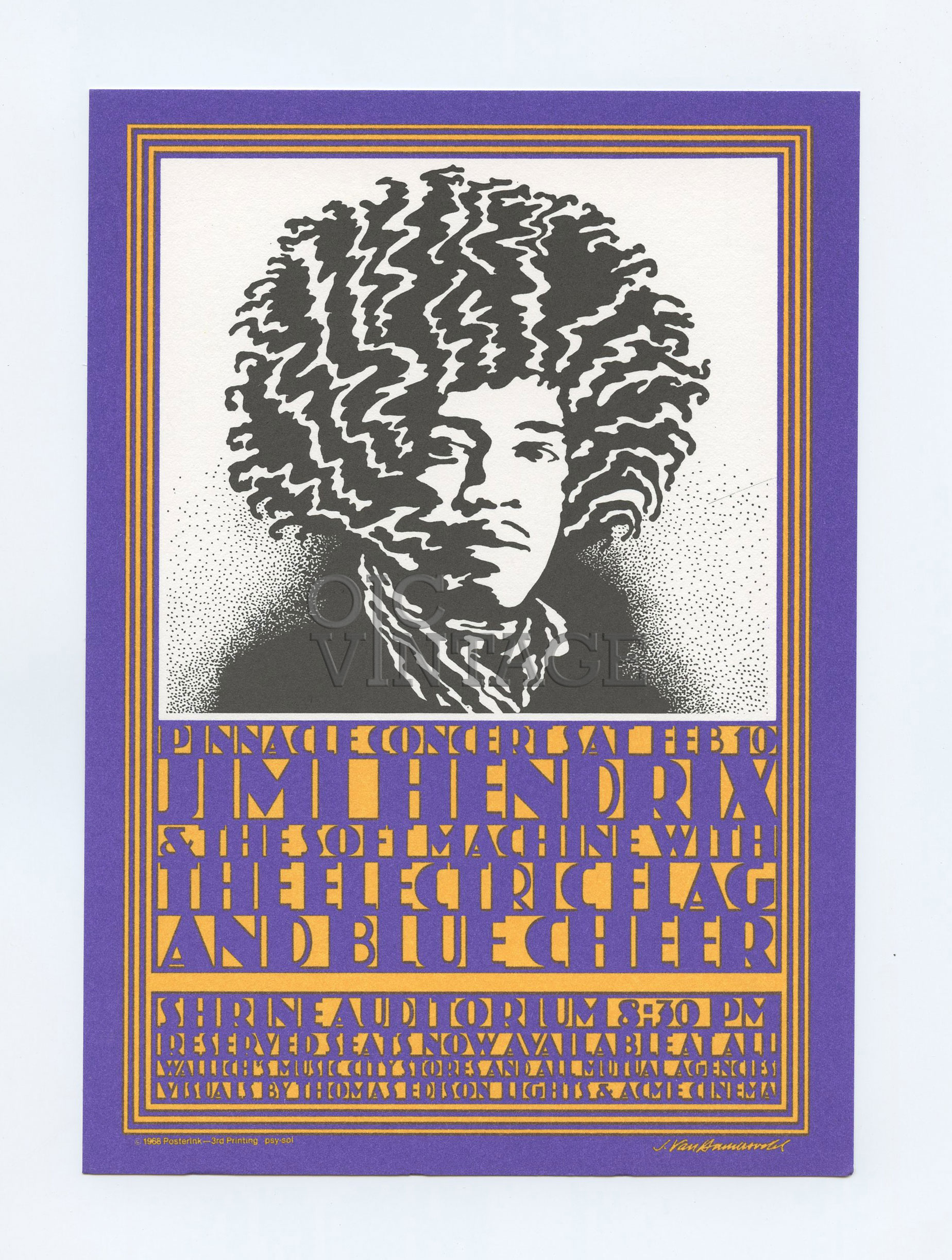 Jimi Hendrix Postcard Shrine Auditorium 1968 Feb 10 John Van Hamersveld