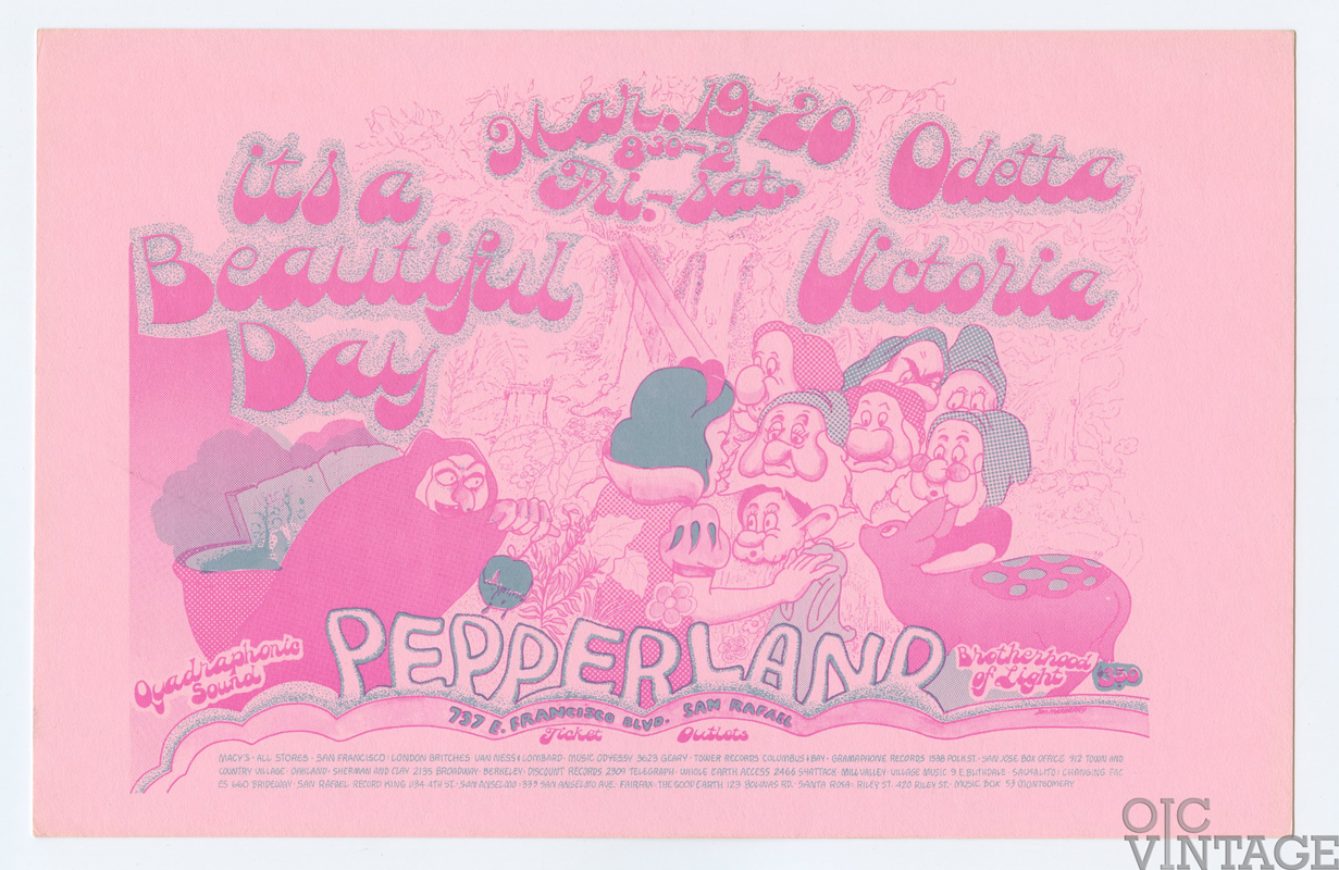 Pepperland Handbill 1971 March It's a Beautiful Day Odetta Victoria Jim Marberry