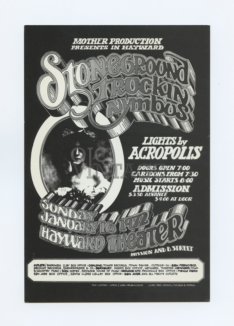 Stoneground Handbill 1972 Nov 16 Trukin Nymbus Hayward Theater Randy Tuten