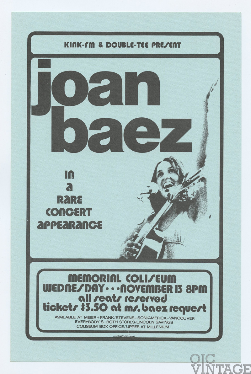 Joan Baez Handbill 1974 Nov 13 Memorial Coliseum Los Angeles