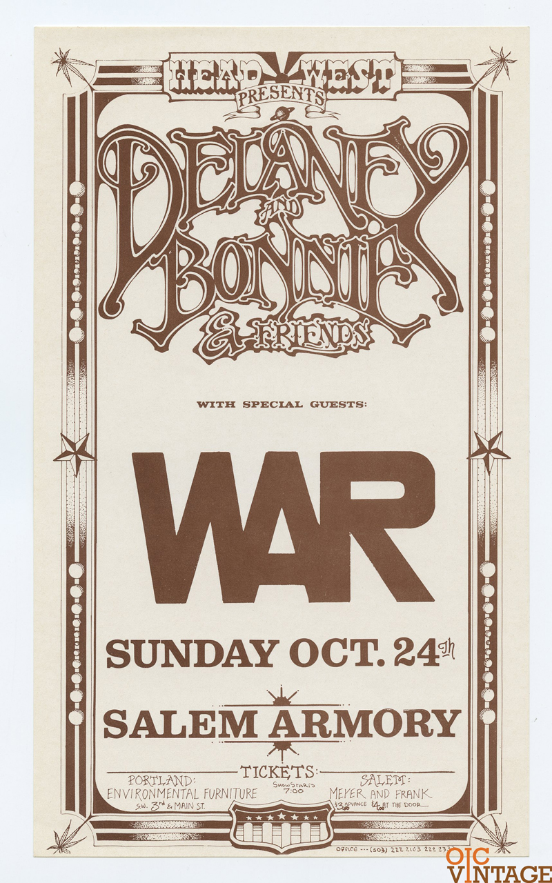 Delaney and Bonnie WAR Handbill Salem Armory 1971 Oct 21 Bruce Webber