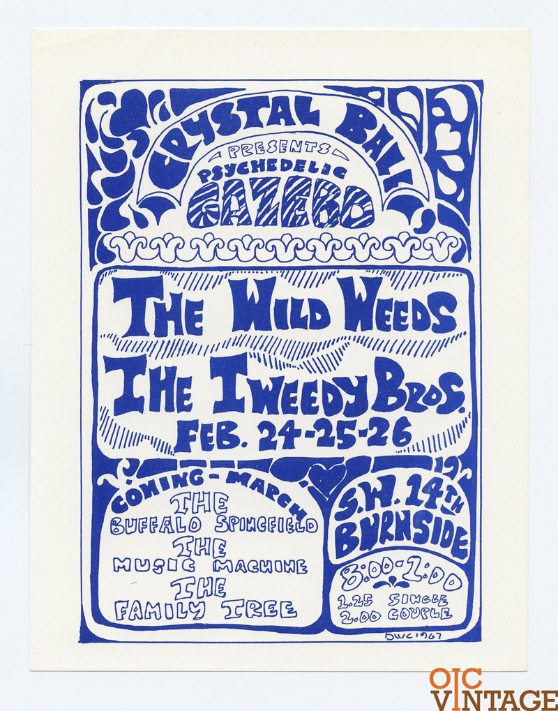 Wild Weeds Handbill w/ Tweedy Brothers 1967 Crystal Ballroom Handbill Portland