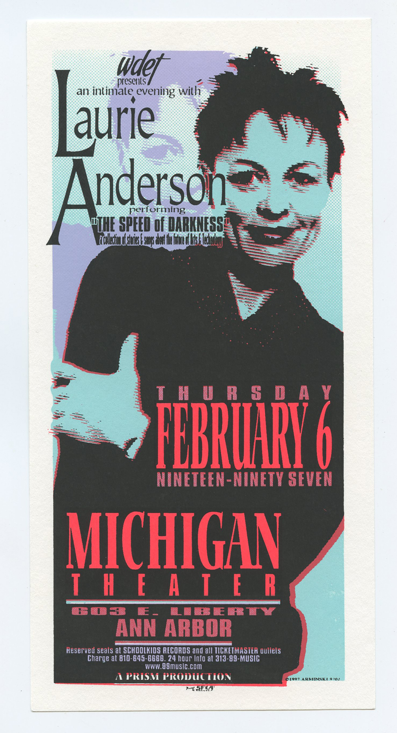 Laurie Anderson Handbill Michigan Theatre Ann Arbor 1997 Feb 6 Mark Arminski