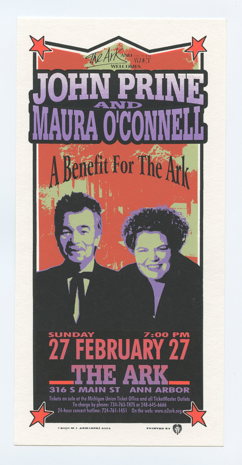 John Prine Maura O'Connell Handbill The ARK Ann Arbor 2000 Feb 27 Mark Arminski