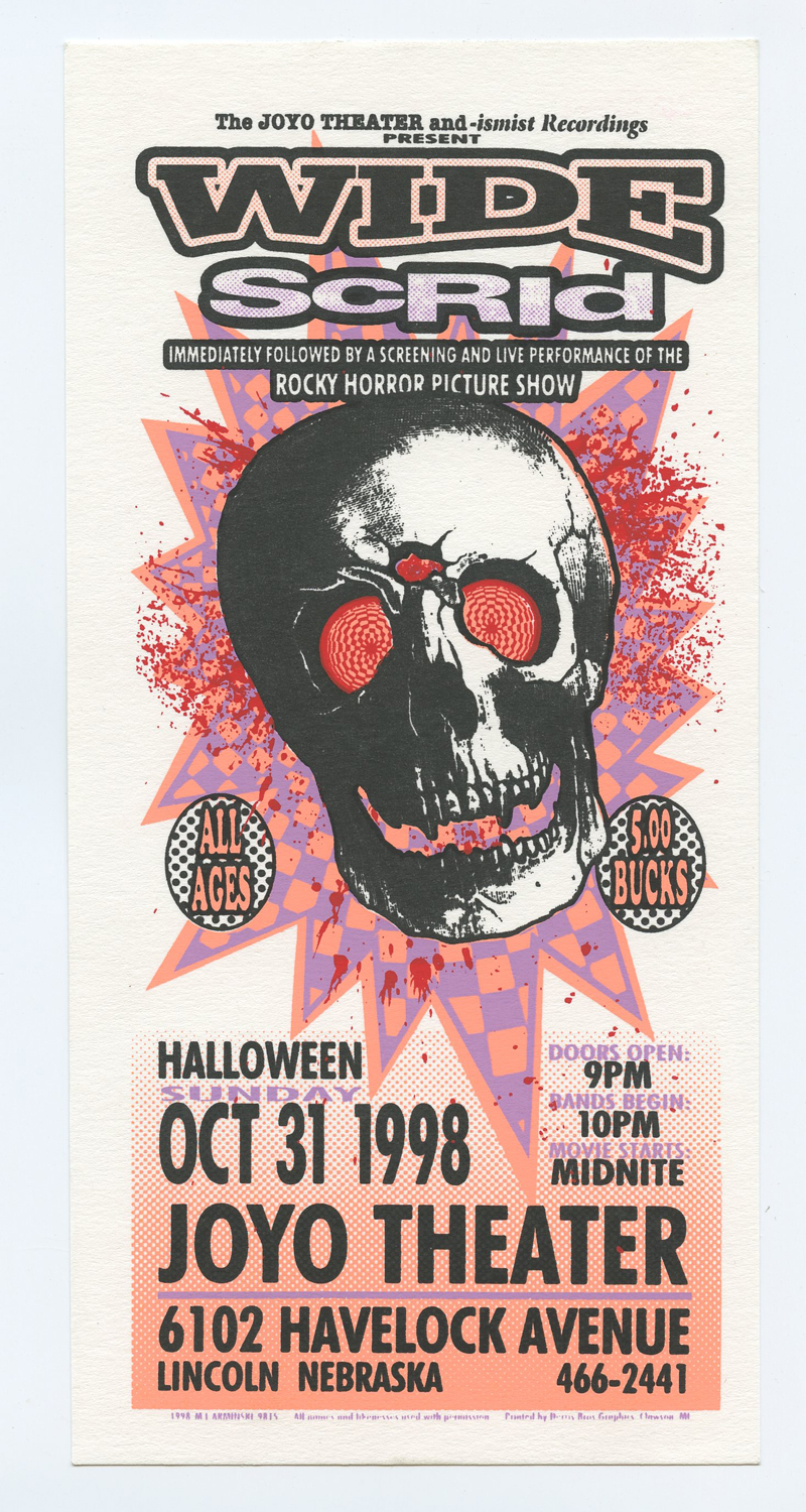 Scrid Handbill 1998 Oct 31 Halloween Joyo Theatre Lincoln Nebraska