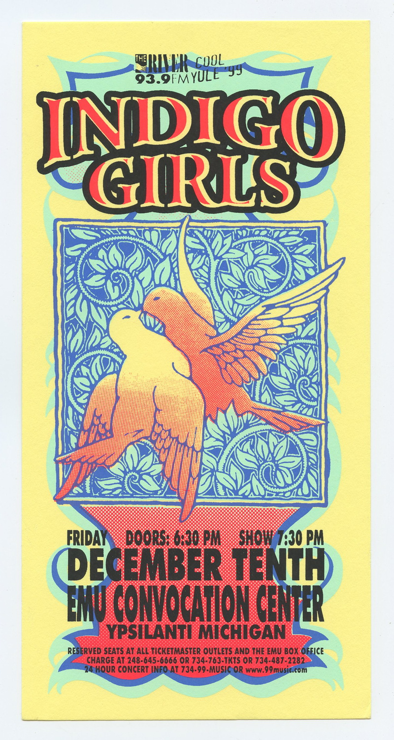 Indigo Girls Handbill EMU Convention Center Ypsilati 2000 Dec 10 Mark Arminski