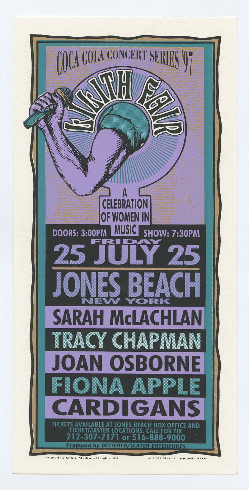 Lilith Fair Handbill Jones Beach NY Sarah McLauchlan and more 1997 Jul 25 Mark Arminski