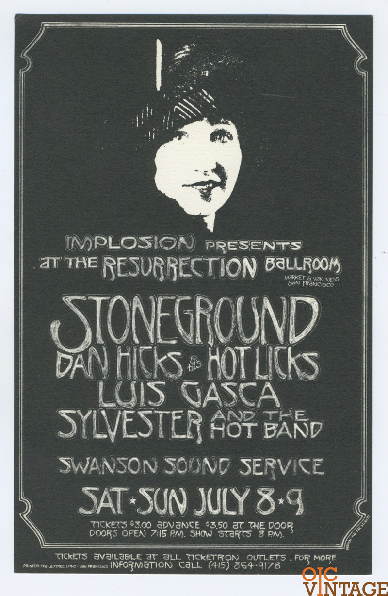 Stoneground Handbill 1972 July 8 Resurrection Ballroom San Francisco Randy Tuten