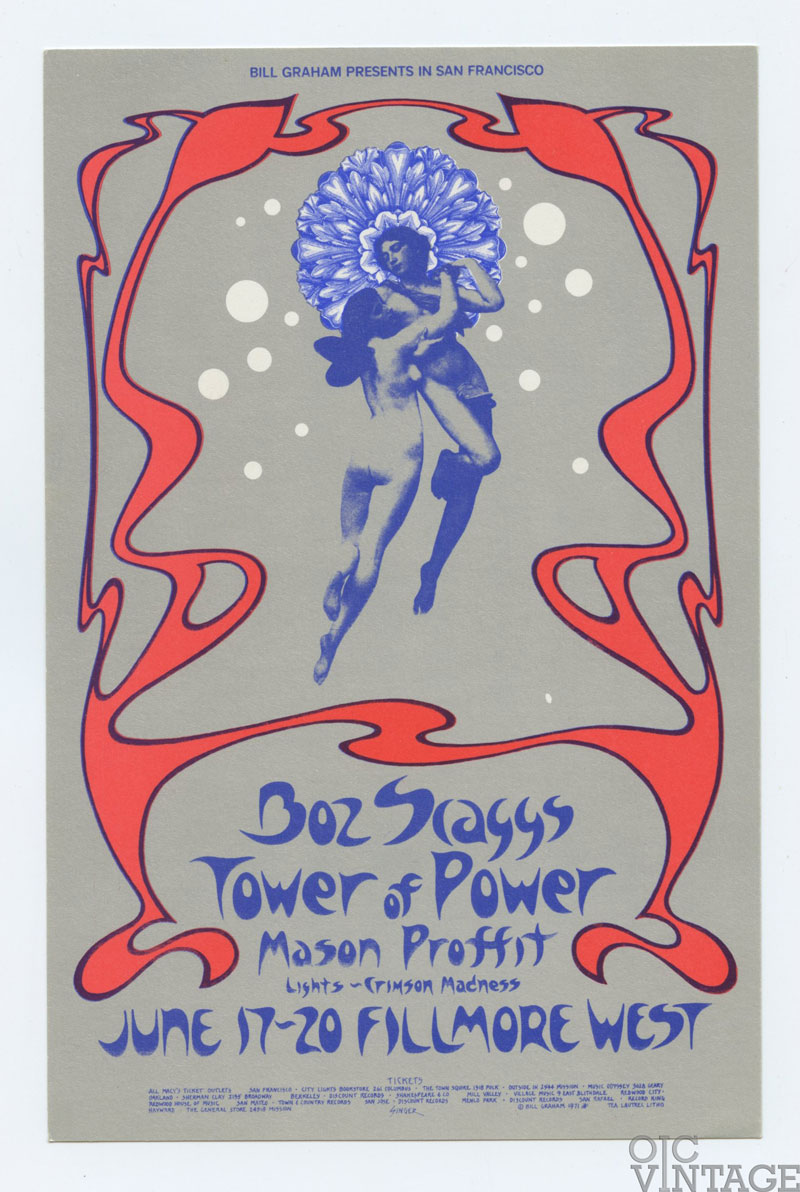 BG 285 Postcard Ad Back Boz Scaggs Tower of Power 1971 Jun 17