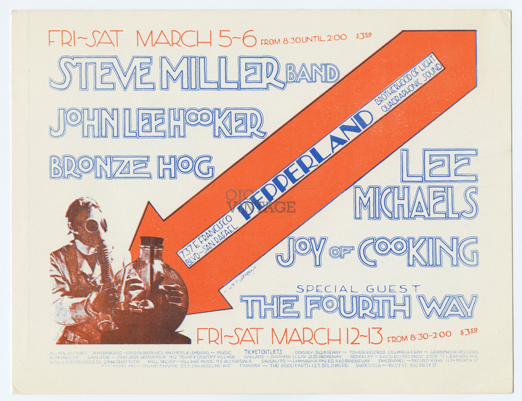 Pepperland Handbill 1971 Mar 5 Steve Miller John Lee Hooker Mark T Behrens