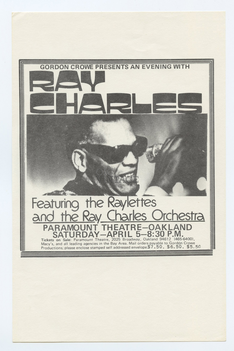 Ray Charles Handbill Paramount Theatre 1975 Apr 5