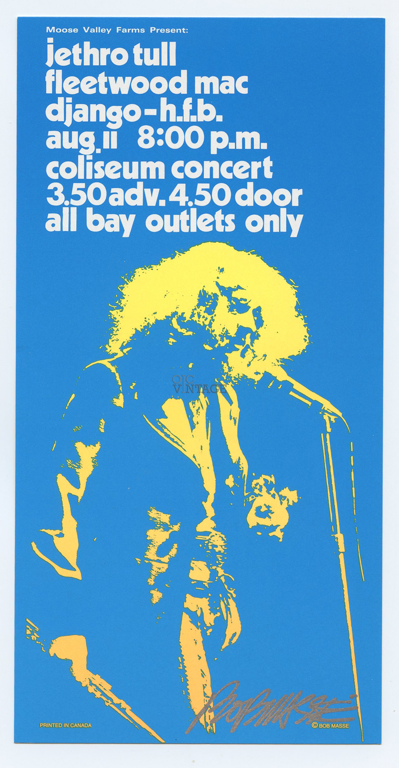 Jethro Tull Fleetwood Mac Handbill Coliseum Vancouver 1972 Aug 11 Bob Masse