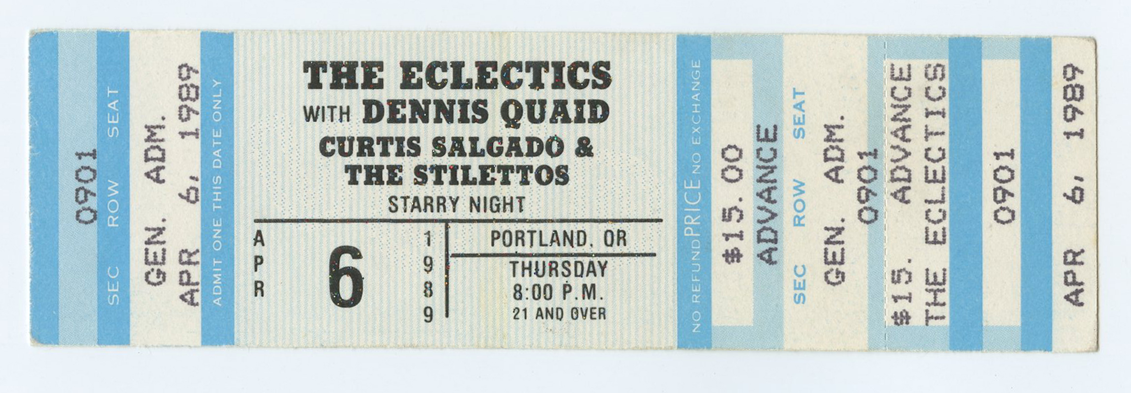 The Electrics with Dennis Quaid Ticket Vintage 1989 Apr 6 Portland 