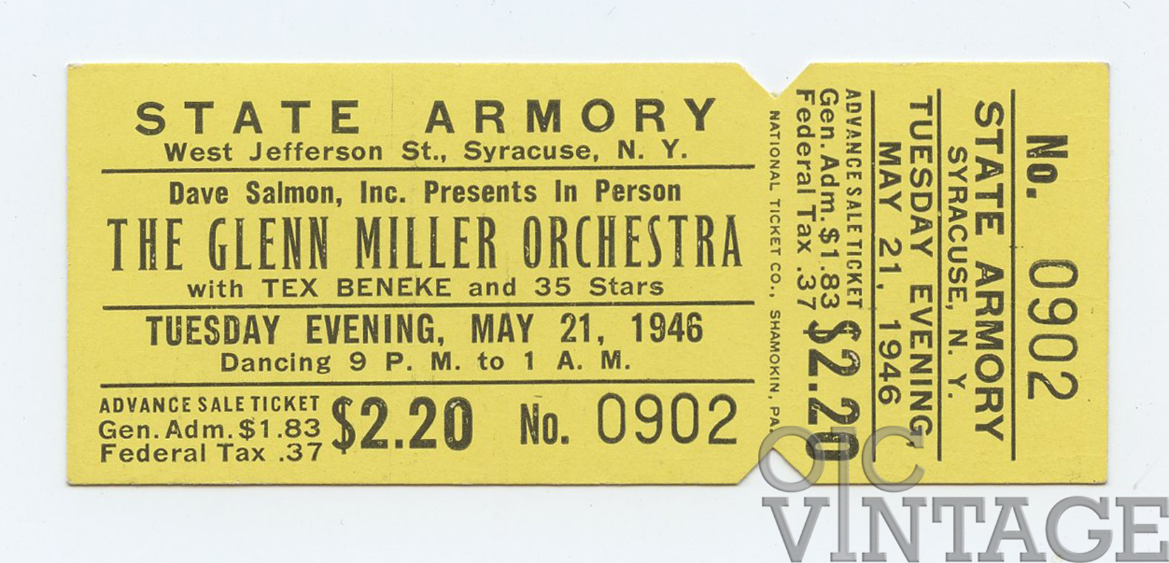 The Glenn Miller Orchestra Ticket Vintage 1946 May 21 New York 