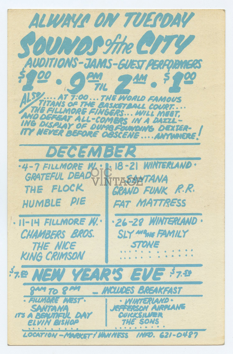 BG 206 Postcard Chambers Brothers King Crimson 1969 Dec 11 Ad Back