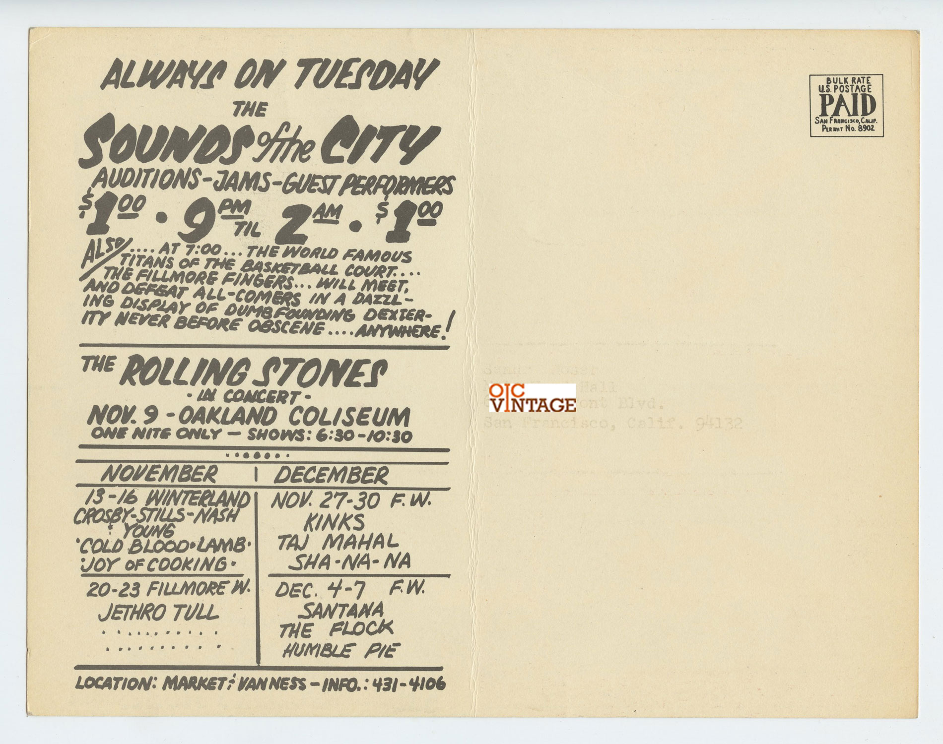 BG 199  BG 200 Postcard Mailed Led Zeppelin CSNY 1969 Nov