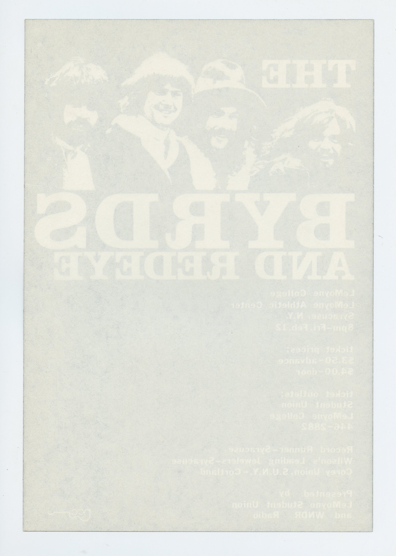 The Byrds Handbill w/ Redeye 1971 Feb 12 LeMoyne College Syracuse NY