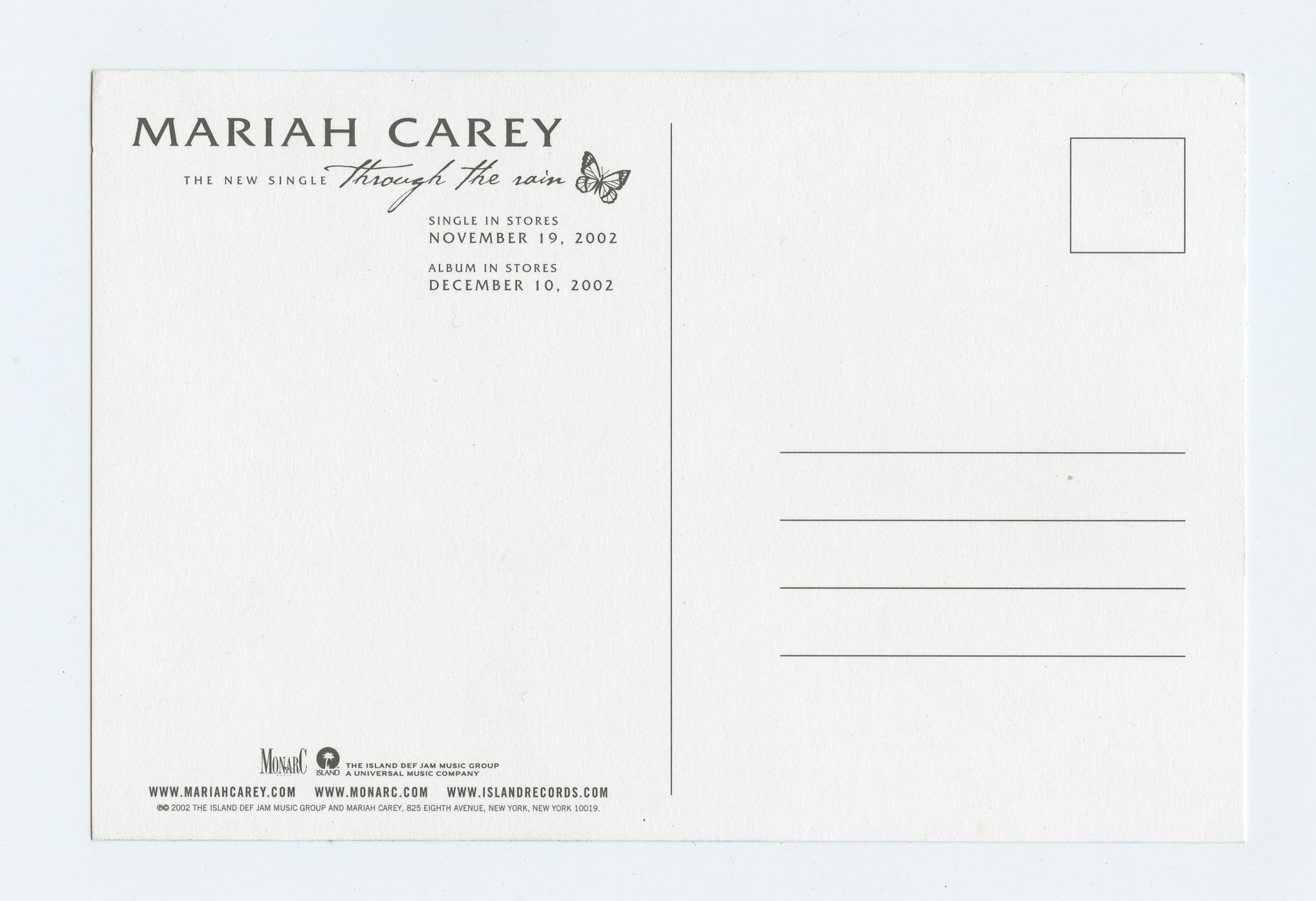 Mariah Carey Postcard Through The Rain Promotion 2002 Island Records