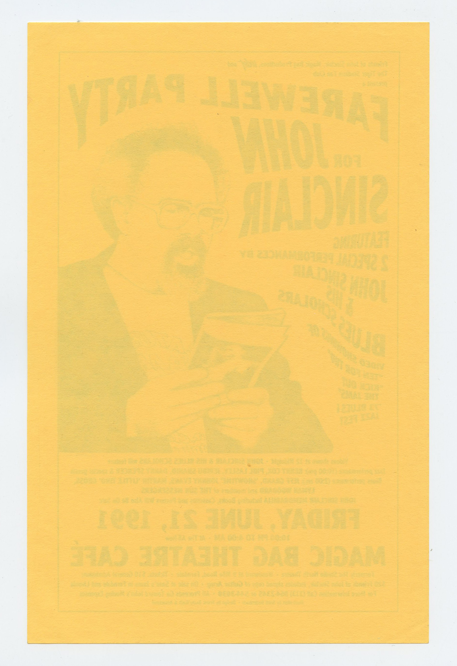 John Sinclair Handbill Farewell Party 1991 Jun 21 Magic Bag Theatre