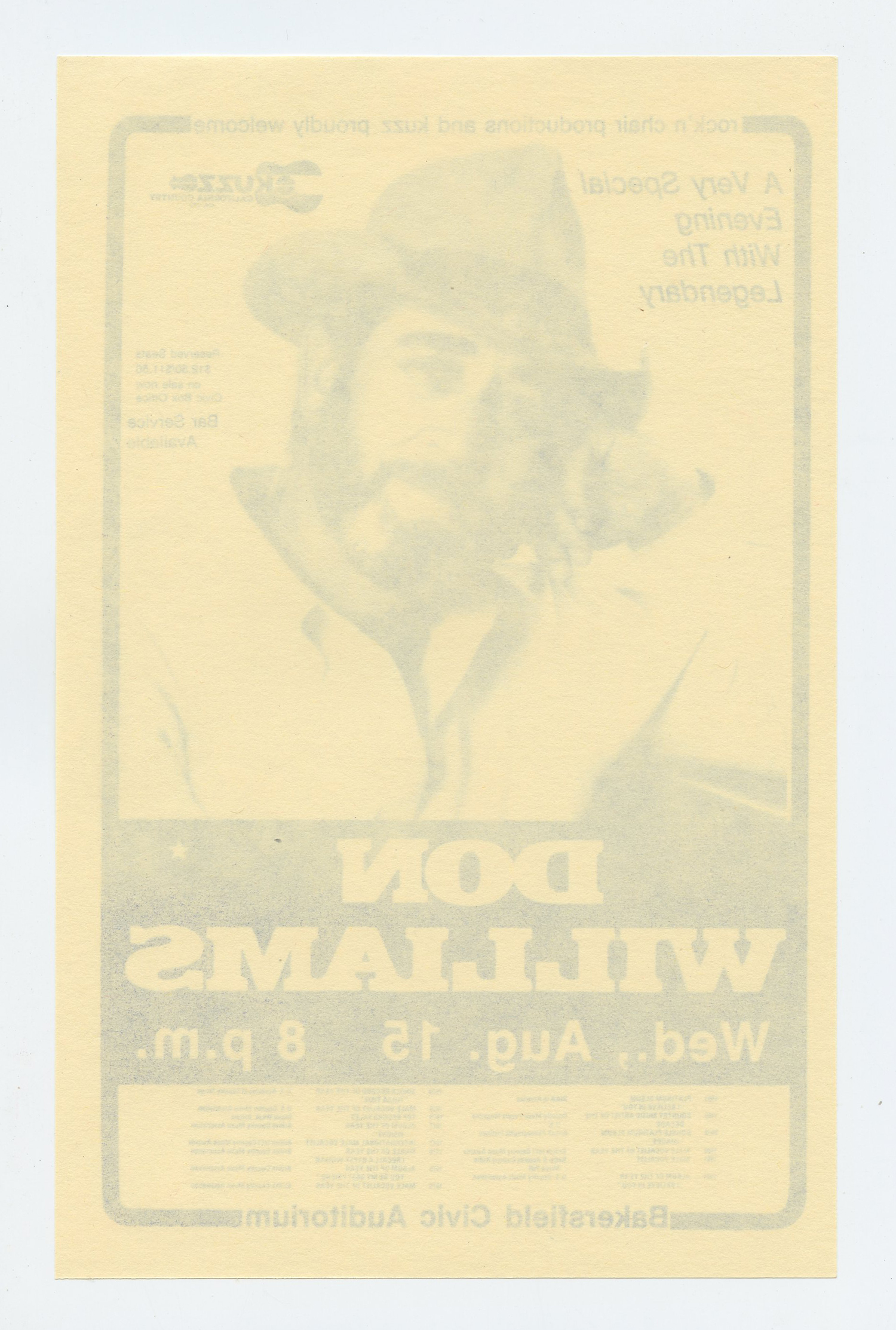 Don Williams Handbill 1984 August 15 Bakersfield Civis Auditorium