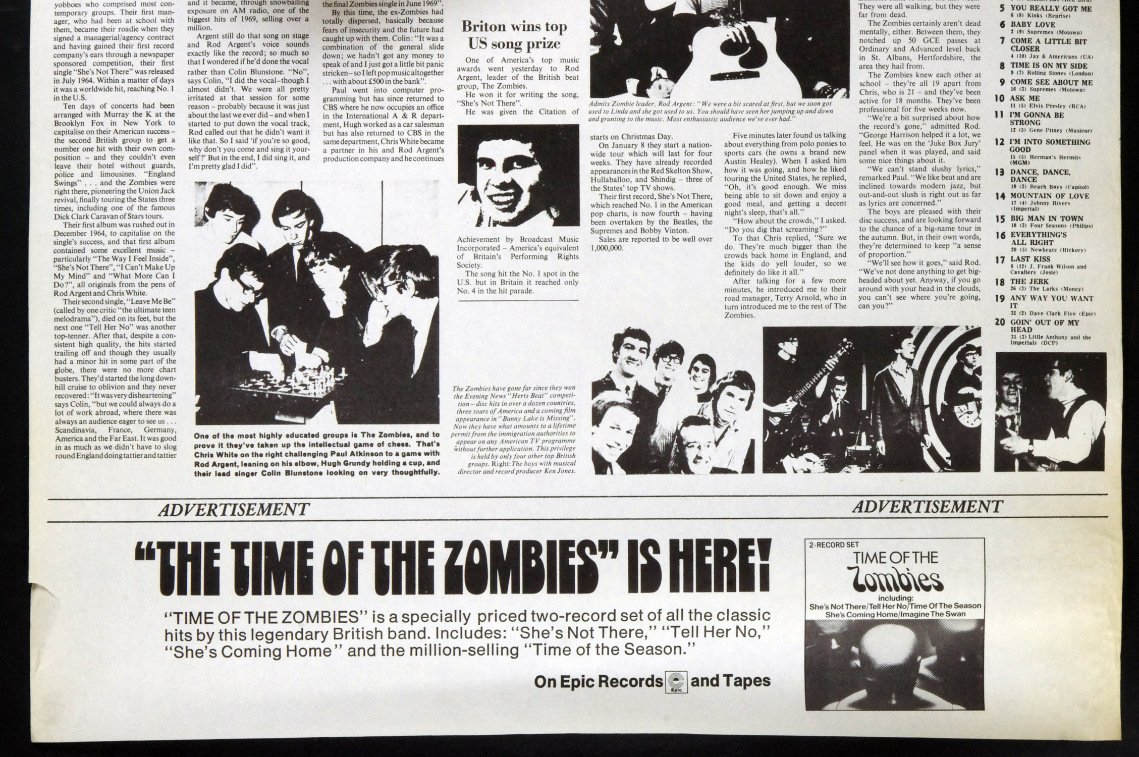 The Zombies Poster 1973 The Time of The Zombies Album Promo 26 x 48